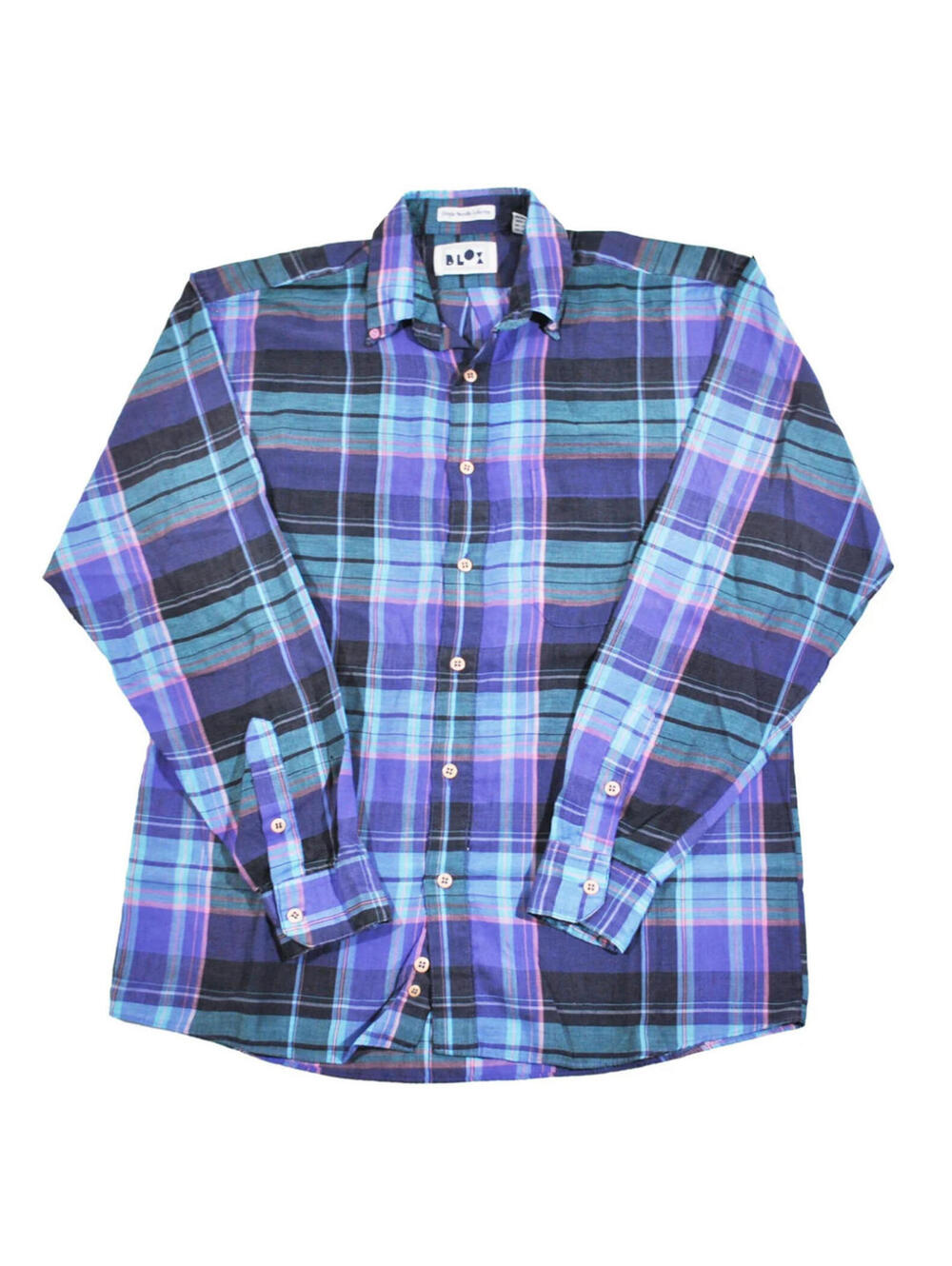 Vintage Blox 80s Long Sleeve Colorful Pattern Button Mens Shirt Size Medium